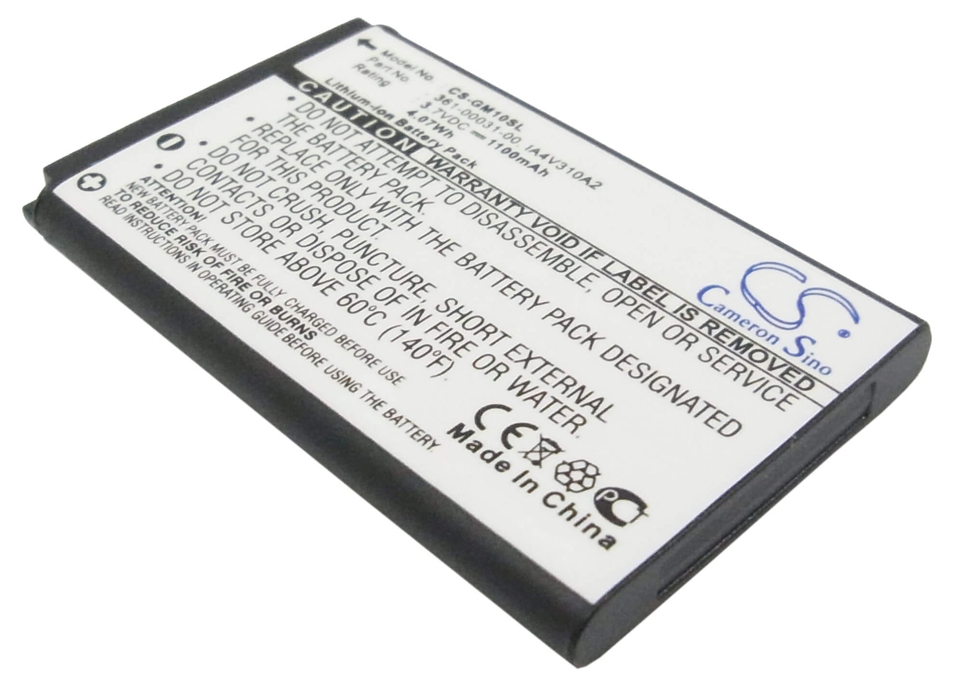 3.7V, 1100mAh, Li-ion Battery fits Garmin, Gps Mobile 10, Gps Mobile 10x, 4.07Wh
