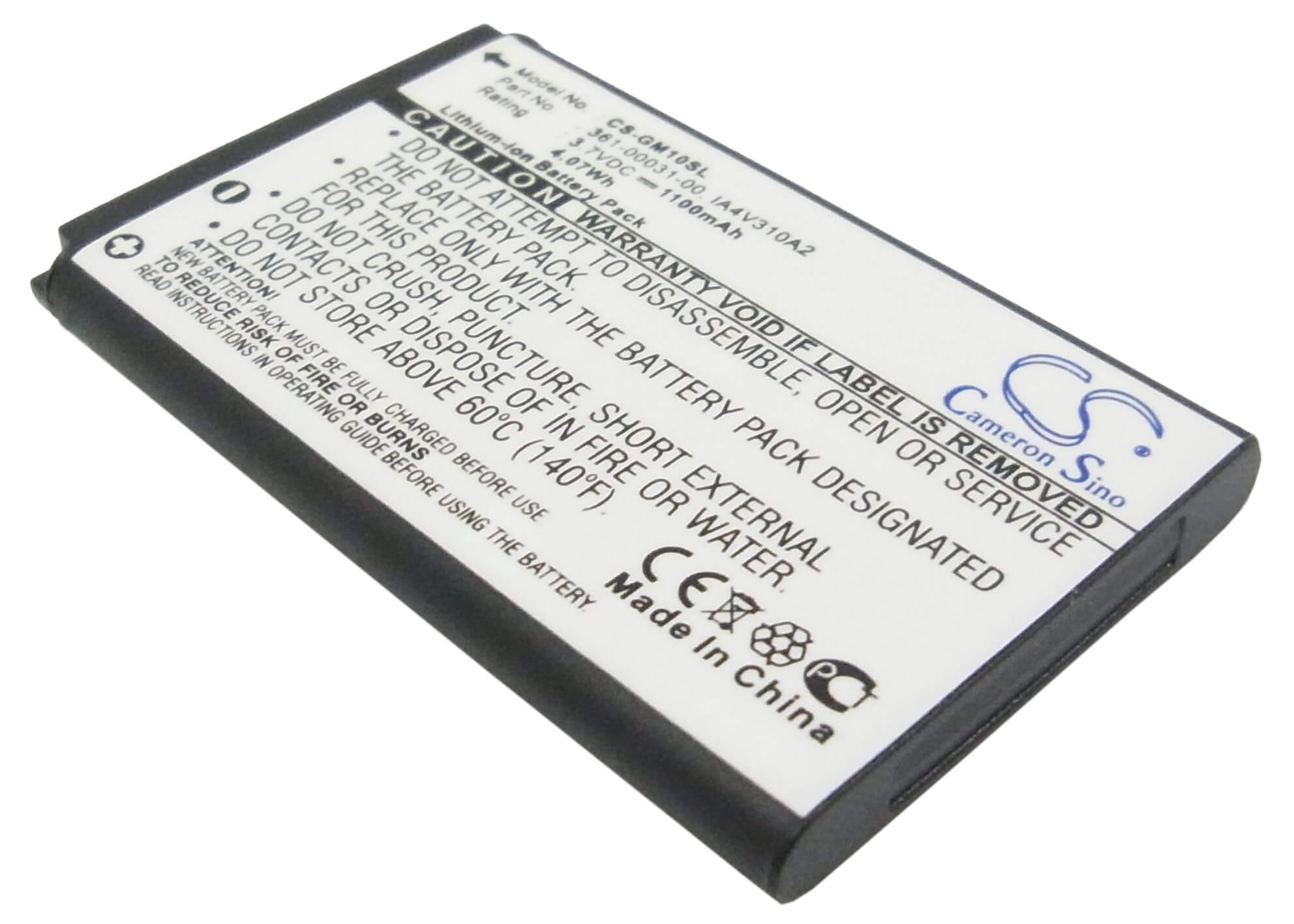 3.7V, 1100mAh, Li-ion Battery fits Garmin, Gps Mobile 10, Gps Mobile 10x, 4.07Wh