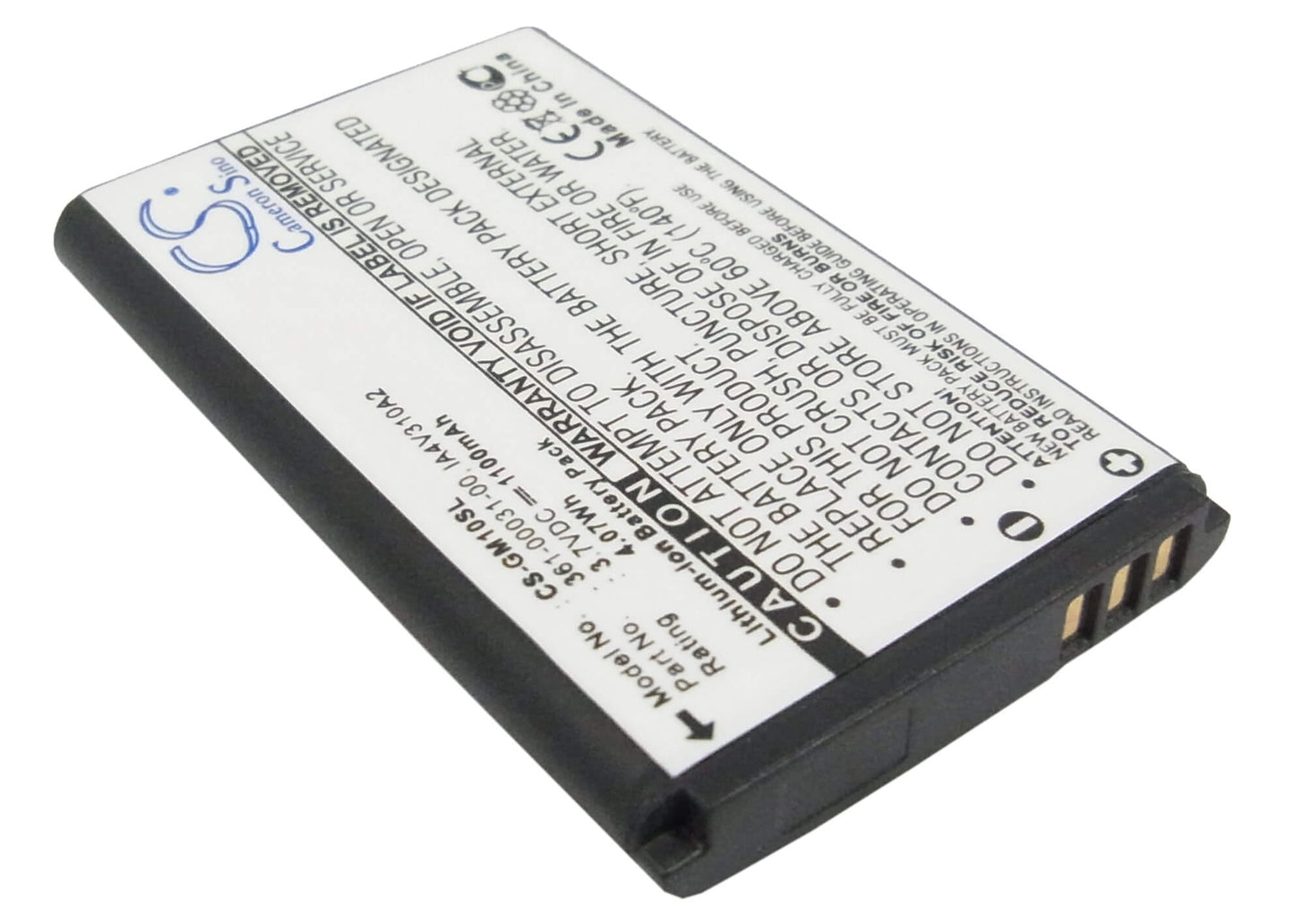 3.7V, 1100mAh, Li-ion Battery fits Garmin, Gps Mobile 10, Gps Mobile 10x, 4.07Wh