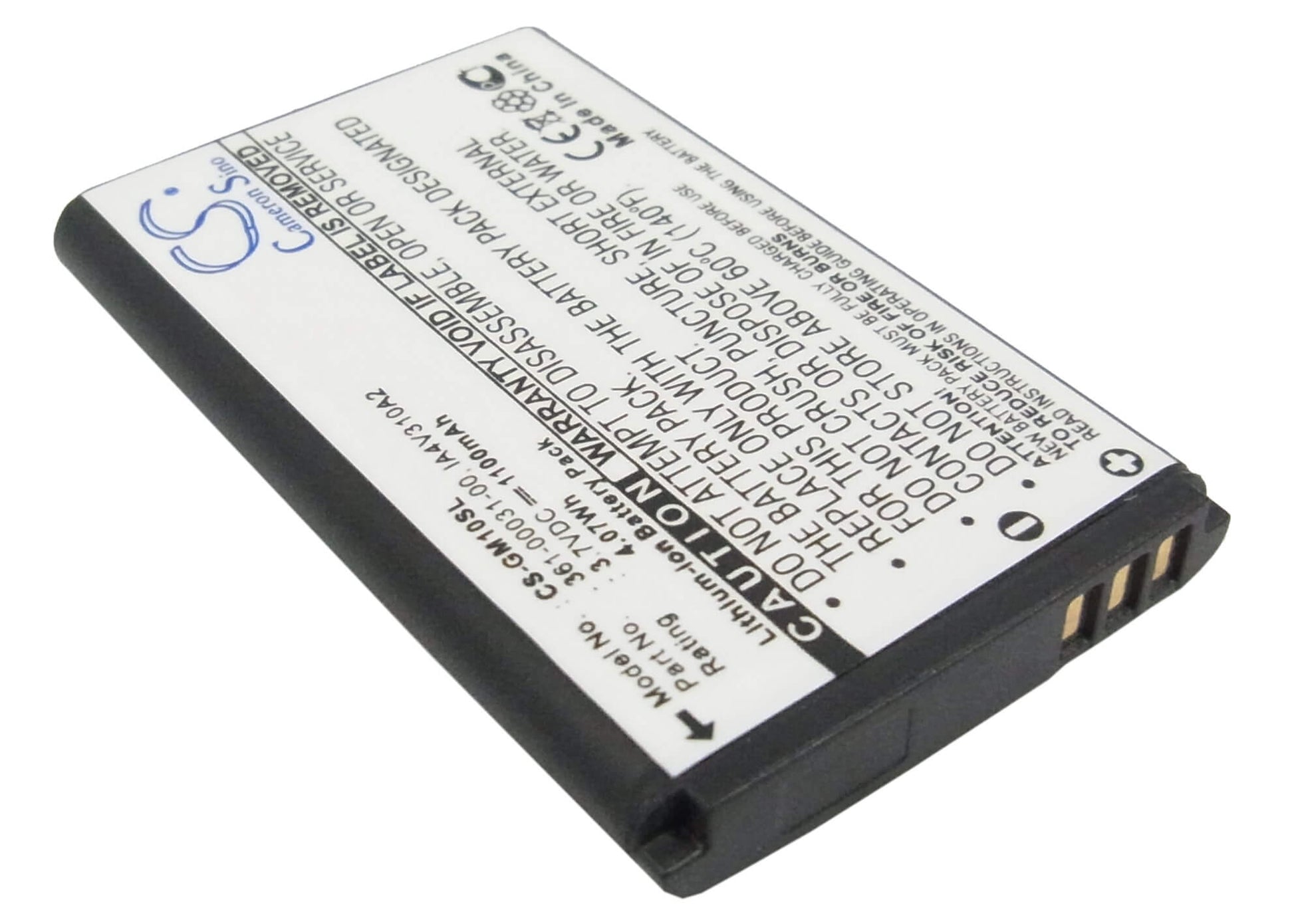 3.7V, 1100mAh, Li-ion Battery fits Xplova, G3, 4.07Wh