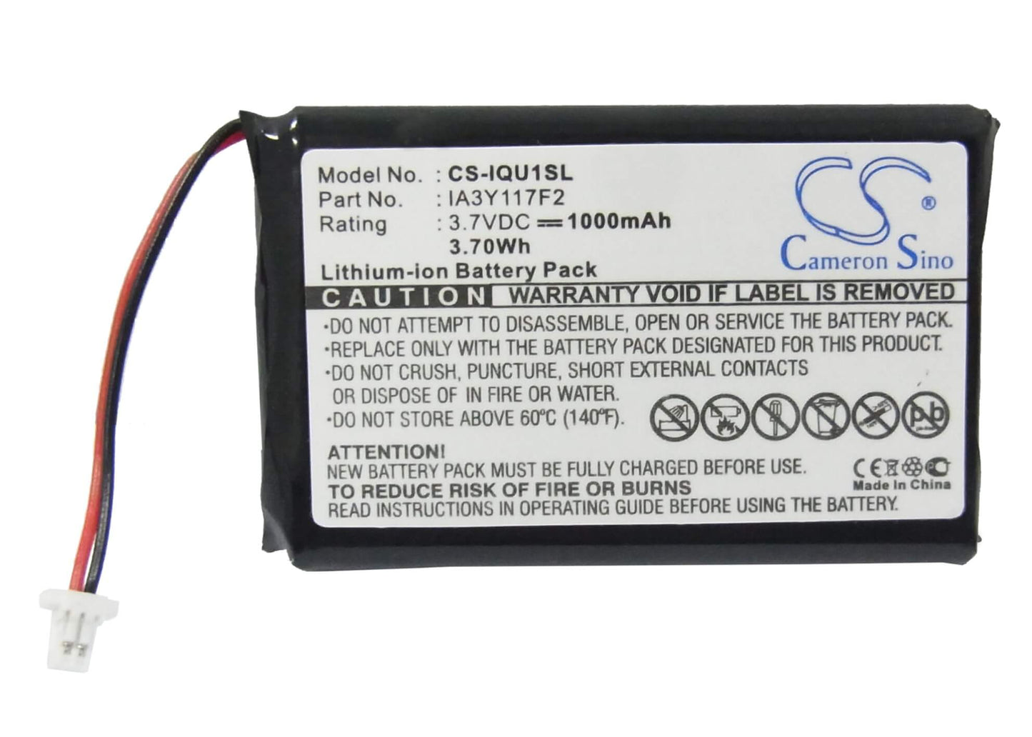 3.7V, 1000mAh, Li-ion Battery fits Garmin, Quest, 3.7Wh