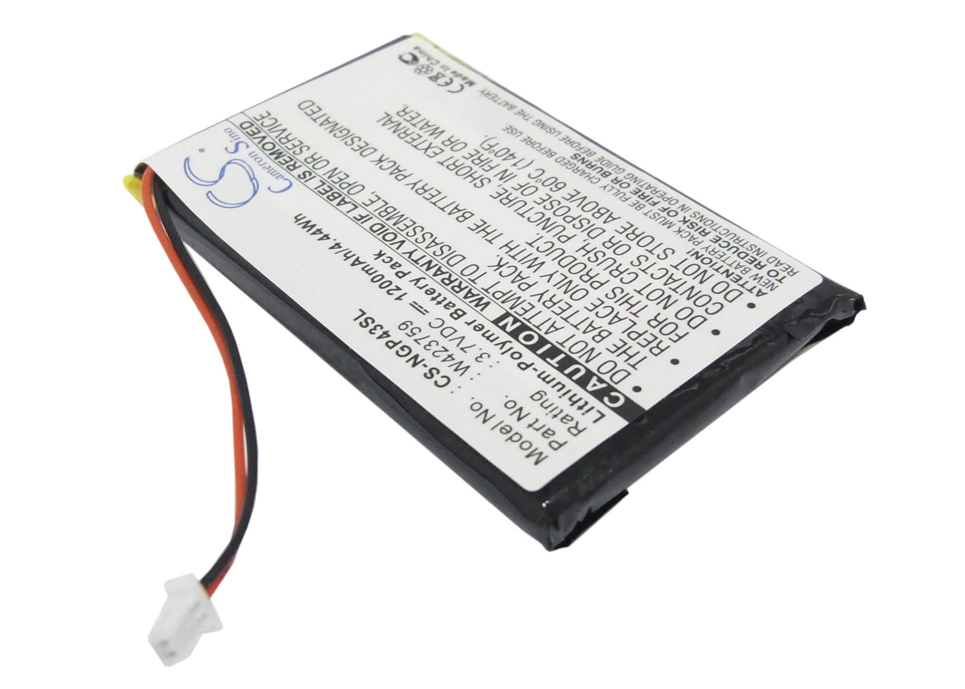 3.7V, 1200mAh, Li-Polymer Battery fits Navgear, Streetmate Gp-43, 4.44Wh