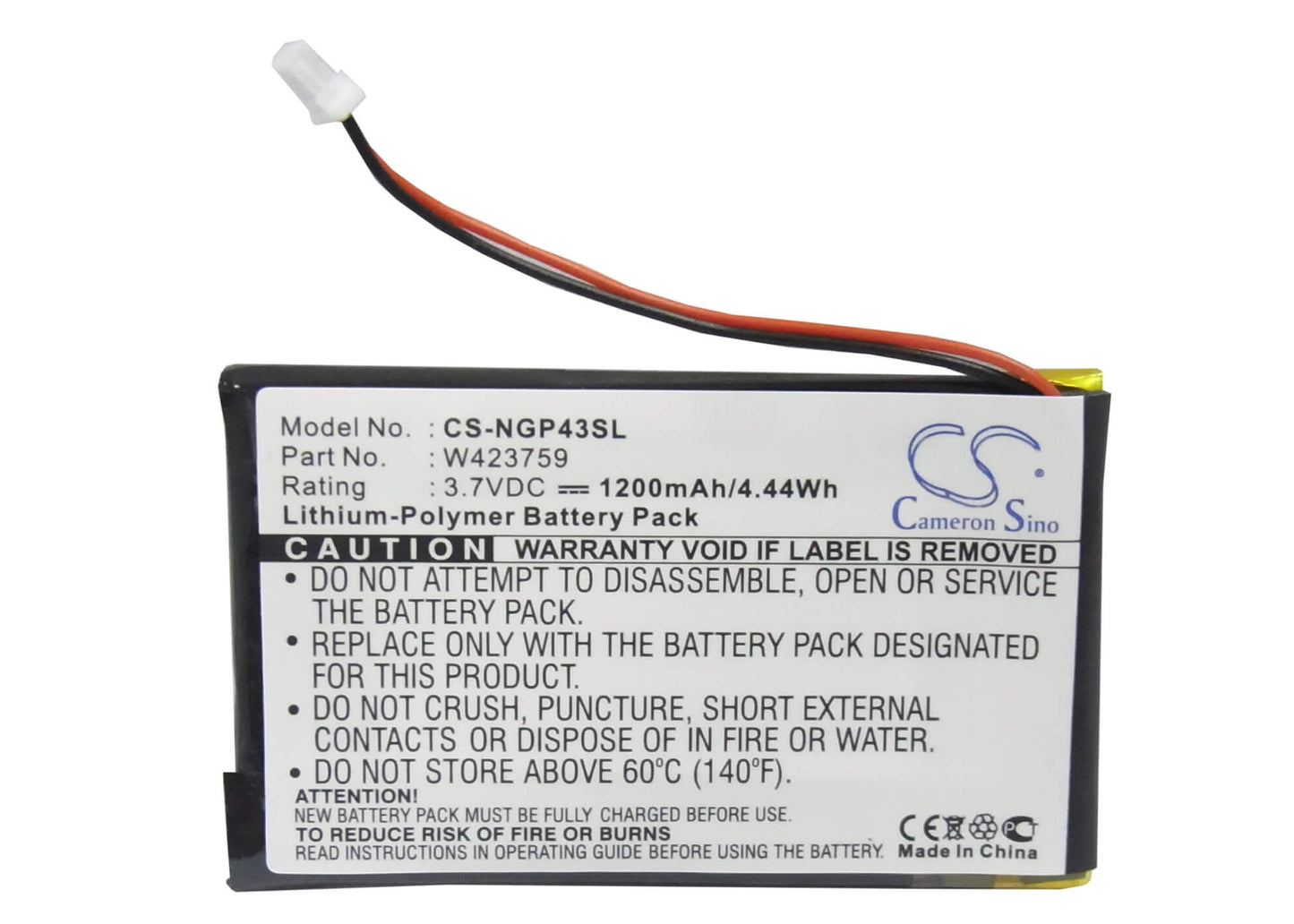 3.7V, 1200mAh, Li-Polymer Battery fits Navgear, Streetmate Gp-43, 4.44Wh