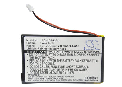 3.7V, 1200mAh, Li-Polymer Battery fits Navgear, Streetmate Gp-43, 4.44Wh