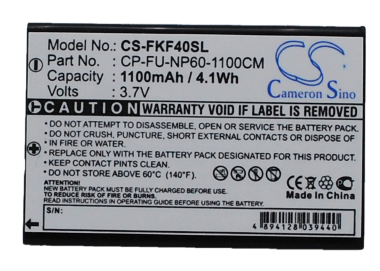 3.7V, 1100mAh, Li-ion Battery fits Falk, Cross, Ibex, 4.07Wh