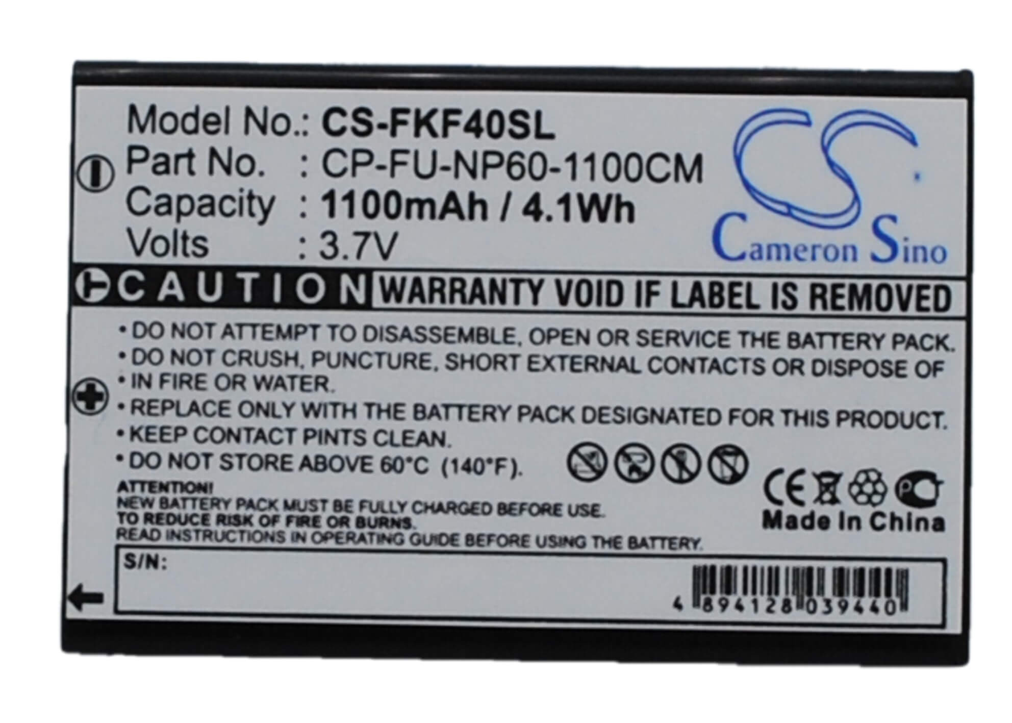 3.7V, 1100mAh, Li-ion Battery fits Falk, Cross, Ibex, 4.07Wh