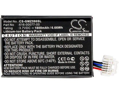 3.7V, 1800mAh, Li-ion Battery fits Garmin, 010-01603-10, Zumo 590, 6.66Wh