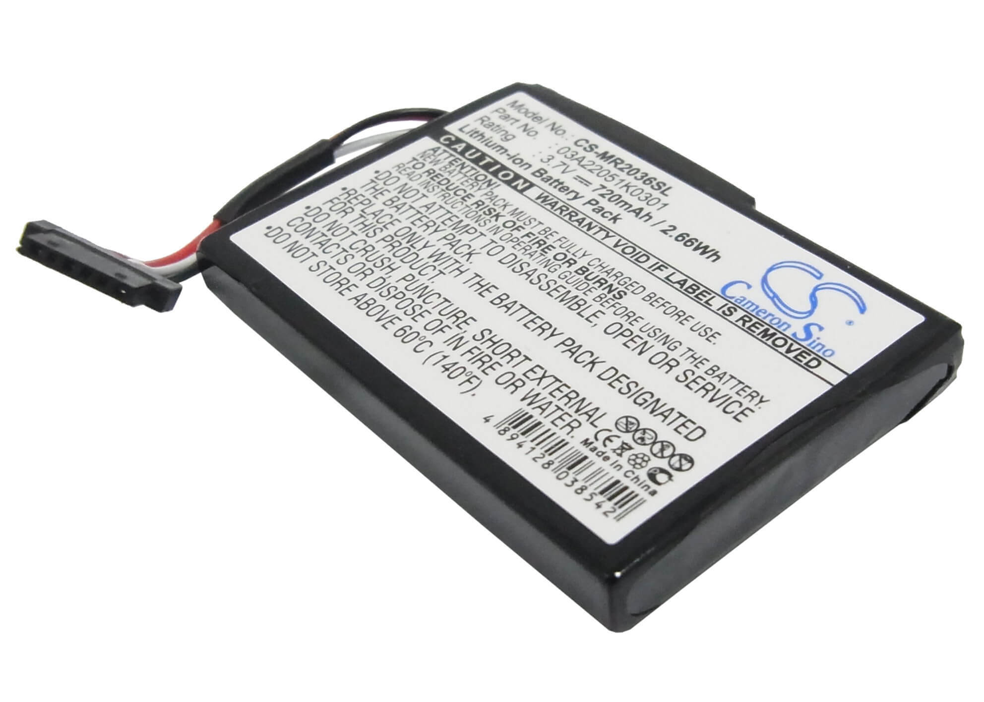 3.7V, 720mAh, Li-ion Battery fits Magellan, Roadmate 2035, Roadmate 2036, 2.664Wh
