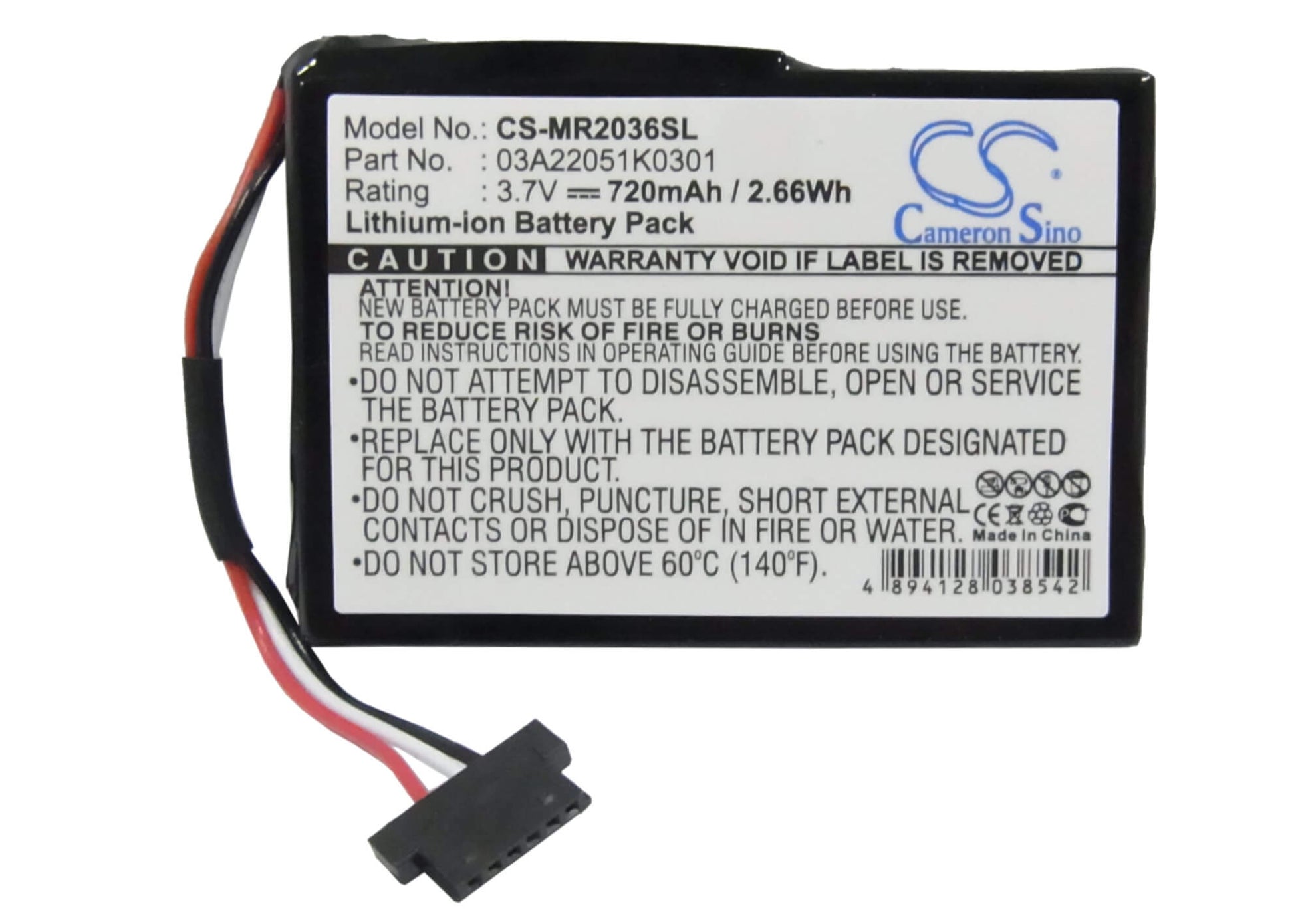 3.7V, 720mAh, Li-ion Battery fits Magellan, Roadmate 2035, Roadmate 2036, 2.664Wh