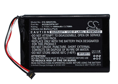 3.7V, 1000mAh, Li-ion Battery fits Garmin, 010-01187-01, Nuvi 2539lm, 3.7Wh