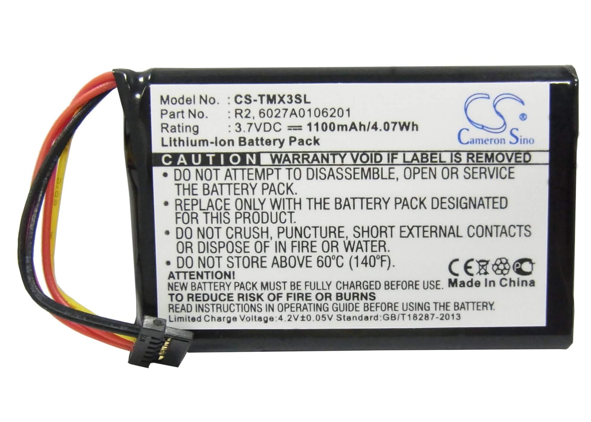 3.7V, 1100mAh, Li-ion Battery fits Tomtom, 1ep0.029.01, 4ep0.001.02, 4.07Wh