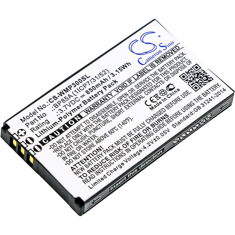 3.7V, 850mAh, Li-Polymer Battery fits Wm Systems, Wmp 300, Wmp-300, 3.145Wh