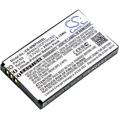 3.7V, 850mAh, Li-Polymer Battery fits Wm Systems, Wmp 300, Wmp-300, 3.145Wh