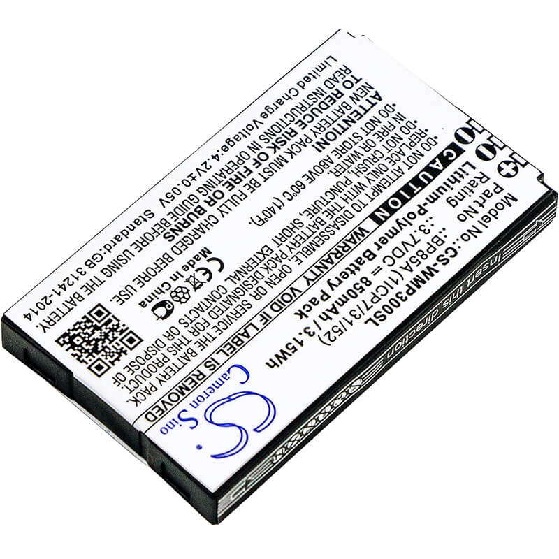 3.7V, 850mAh, Li-Polymer Battery fits Wm Systems, Wmp 300, Wmp-300, 3.145Wh
