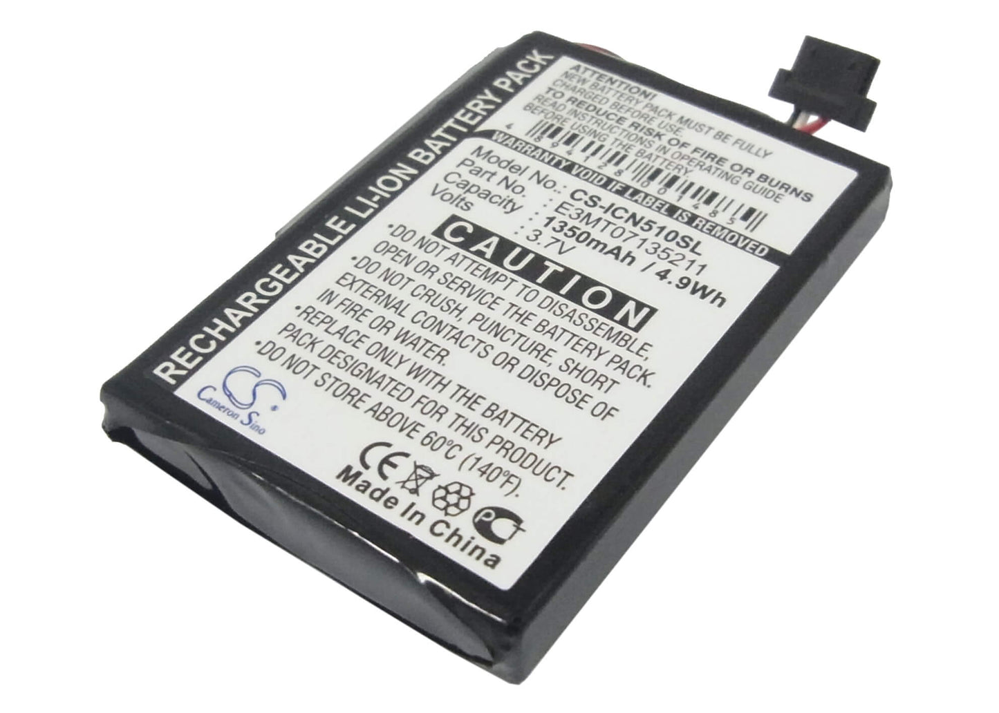 3.7V, 1350mAh, Li-ion Battery fits Navman, Icn 510, Icn 520, 4.995Wh