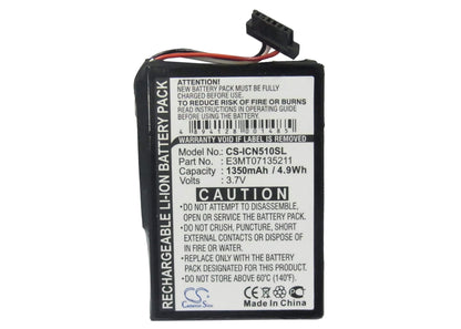 3.7V, 1350mAh, Li-ion Battery fits Navman, Icn 510, Icn 520, 4.995Wh