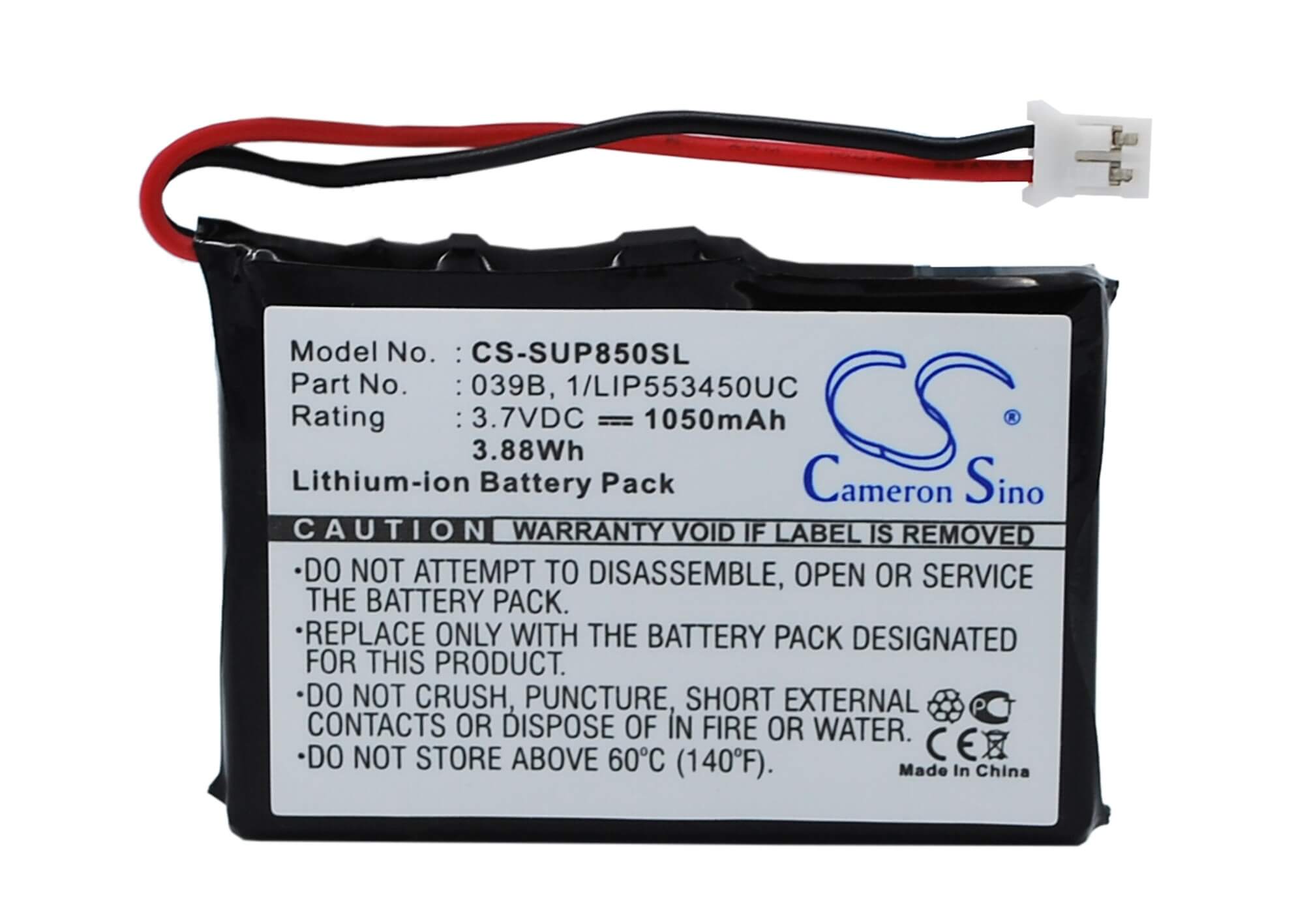 3.7V, 1050mAh, Li-ion Battery fits Sureshotgps, 1110-1, 8800, 3.885Wh