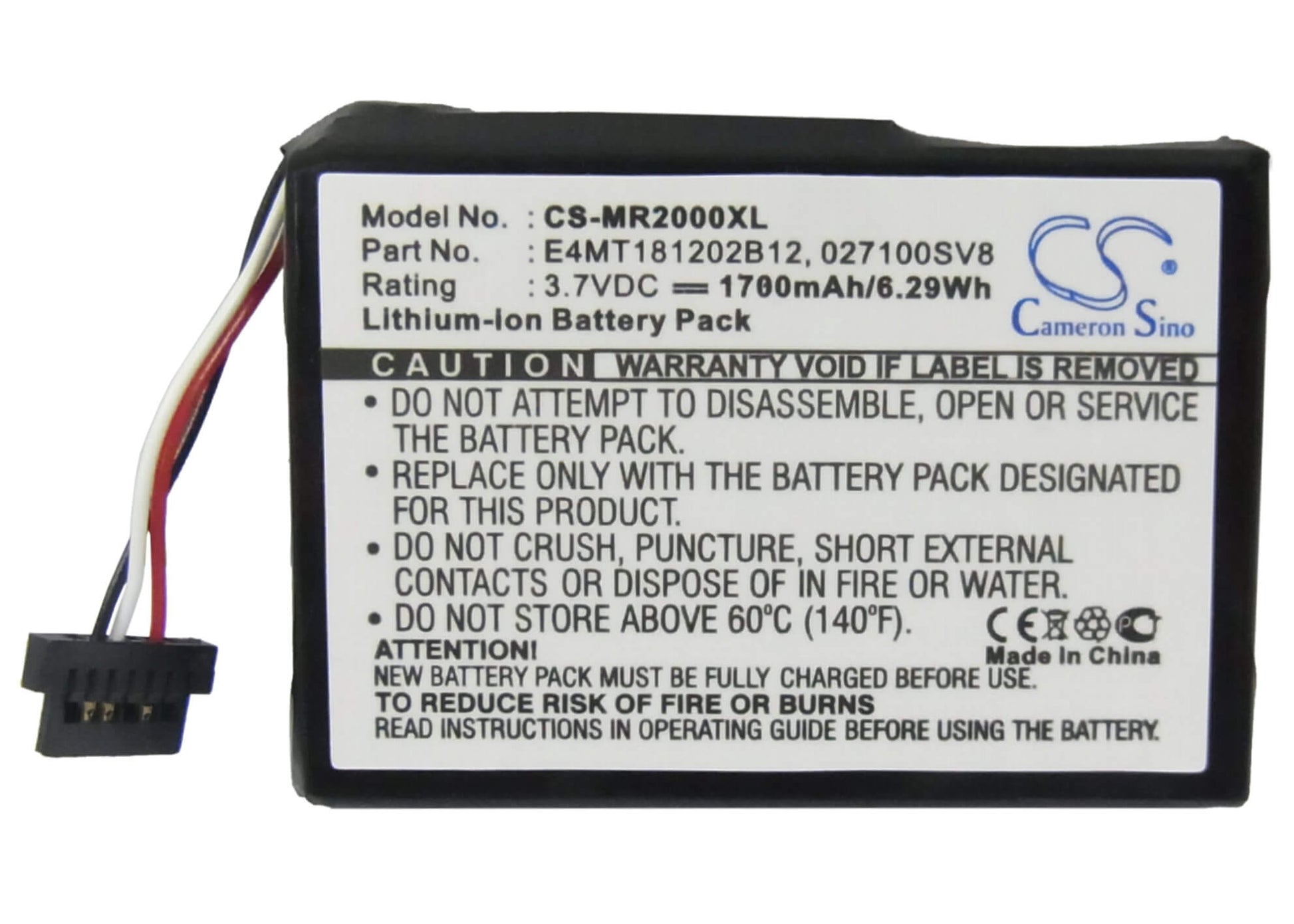 3.7V, 1700mAh, Li-ion Battery fits Magellan, Roadmate 2000, Roadmate 2200t, 6.29Wh