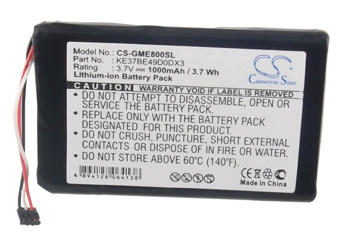 3.7V, 1000mAh, Li-ion Battery fits Garmin, Edge 800, Edge 810, 3.7Wh