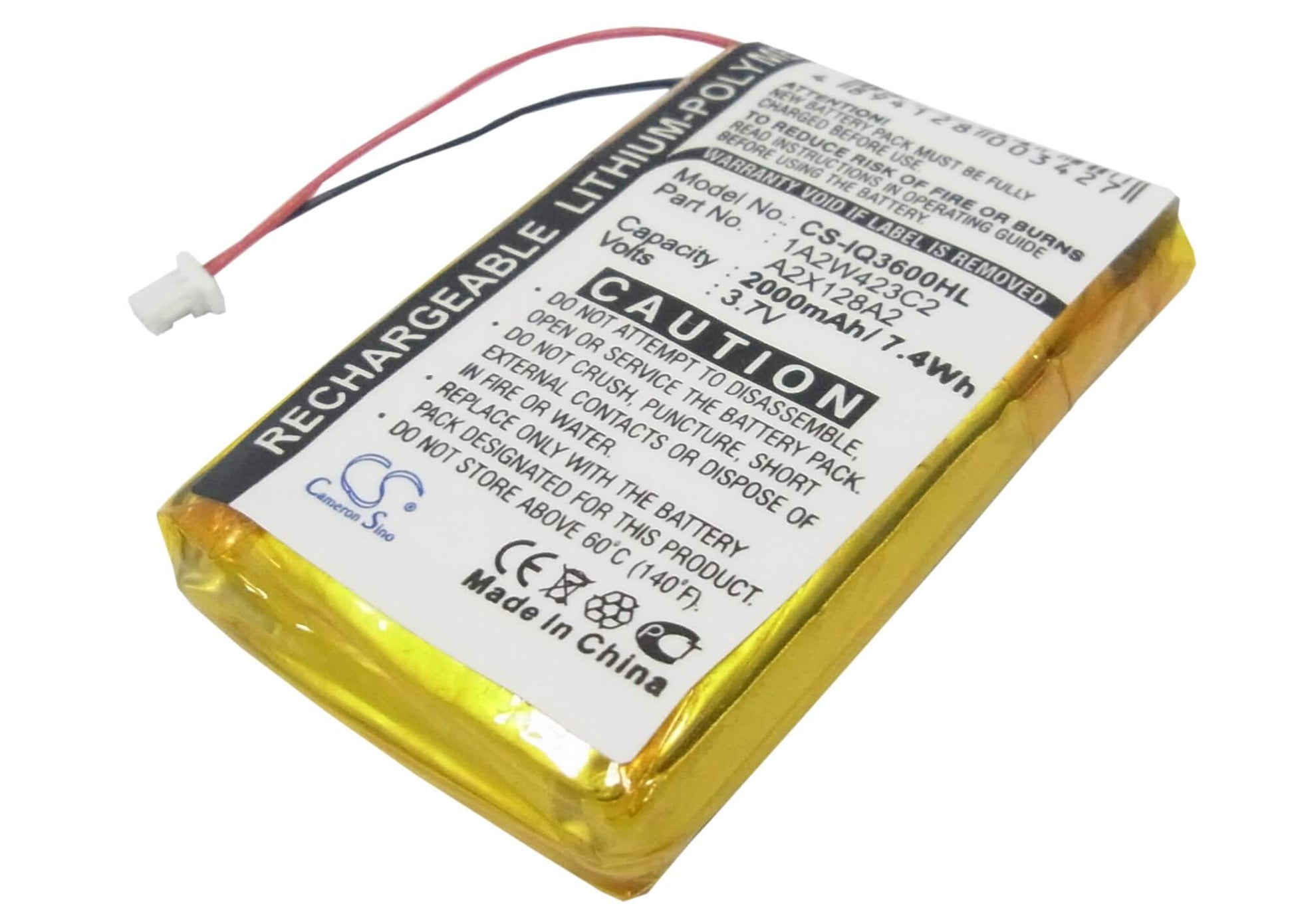 3.7V, 2000mAh, Li-Polymer Battery fits Garmin, Ique 3200, Ique 3600, 7.4Wh