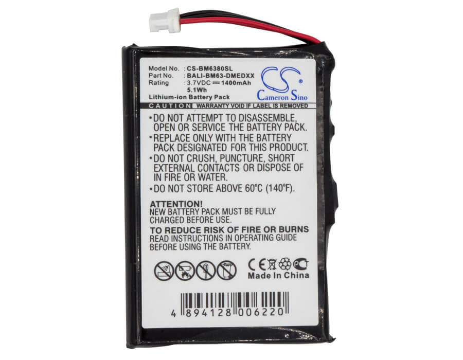 3.7V, 1400mAh, Li-ion Battery fits Bluemedia, Bm-6280, Bm6380, 5.18Wh