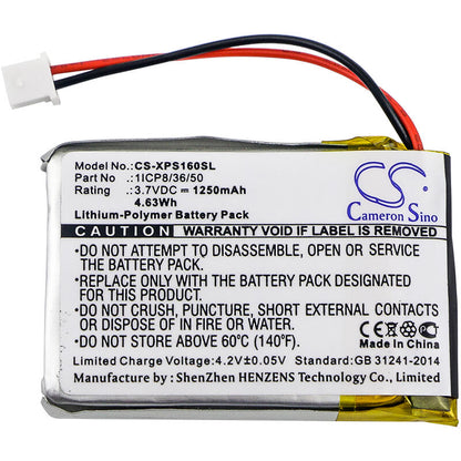 3.7V, 1250mAh, Li-Polymer Battery fits Dual, Xgps160, Xgps160 Skypro Gps Receiver, 4.625Wh