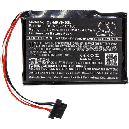 3.7V, 1100mAh, Li-ion Battery fits Magellan, Roadmate Rv 9490t-lmb, 4.07Wh
