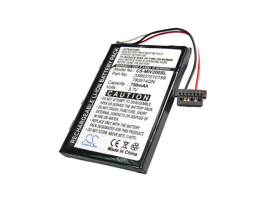 3.7V, 750mAh, Li-ion Battery fits Mitac, Mio Moov 200, Mio Moov 200e, 2.775Wh