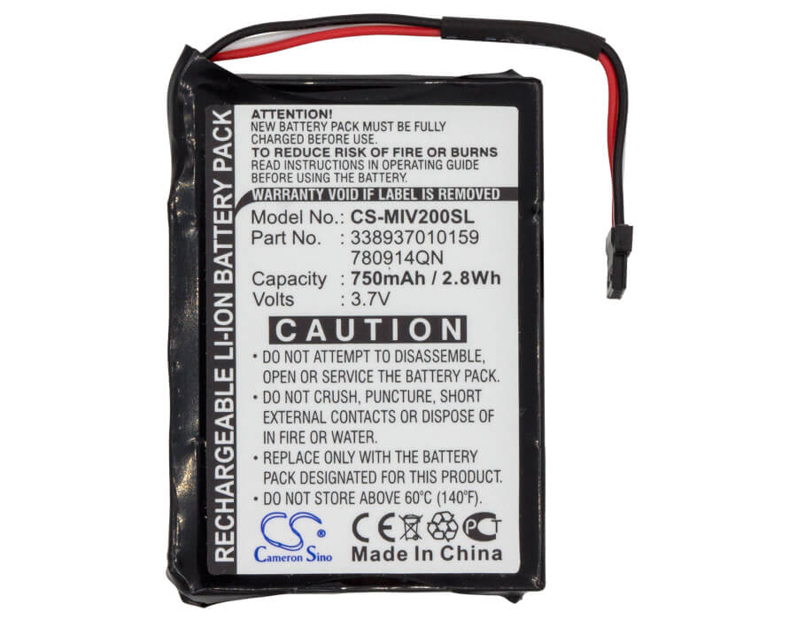 3.7V, 750mAh, Li-ion Battery fits Mitac, Mio Moov 200, Mio Moov 200e, 2.775Wh