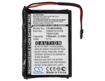 3.7V, 750mAh, Li-ion Battery fits Mitac, Mio Moov 200, Mio Moov 200e, 2.775Wh
