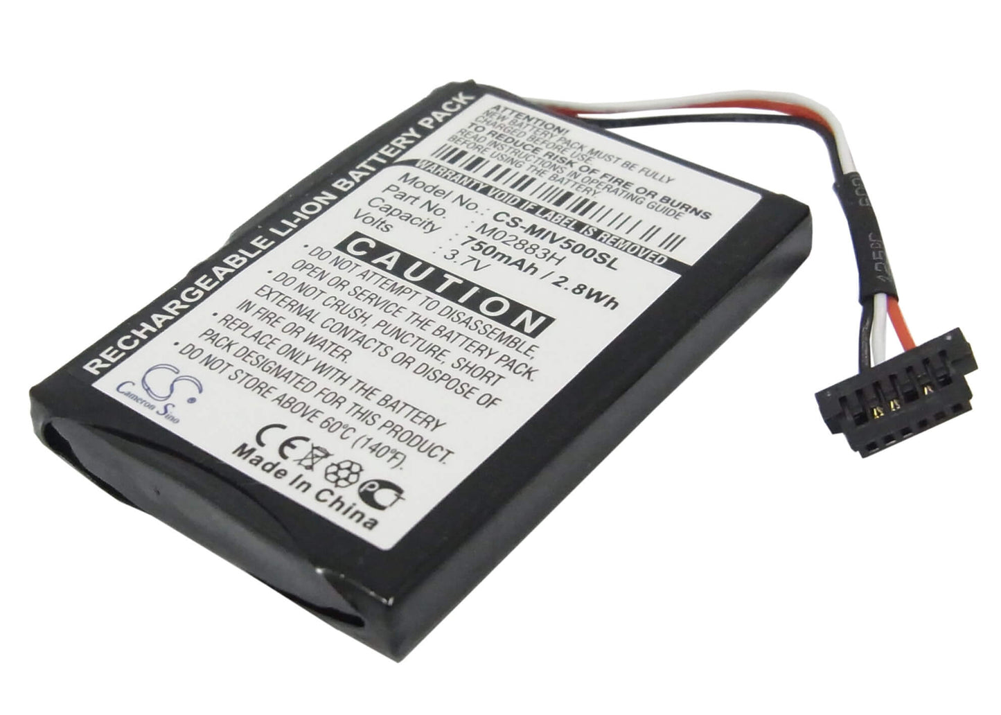 3.7V, 750mAh, Li-ion Battery fits Mitac, Mio Moov 500, Mio Moov 510, 2.775Wh