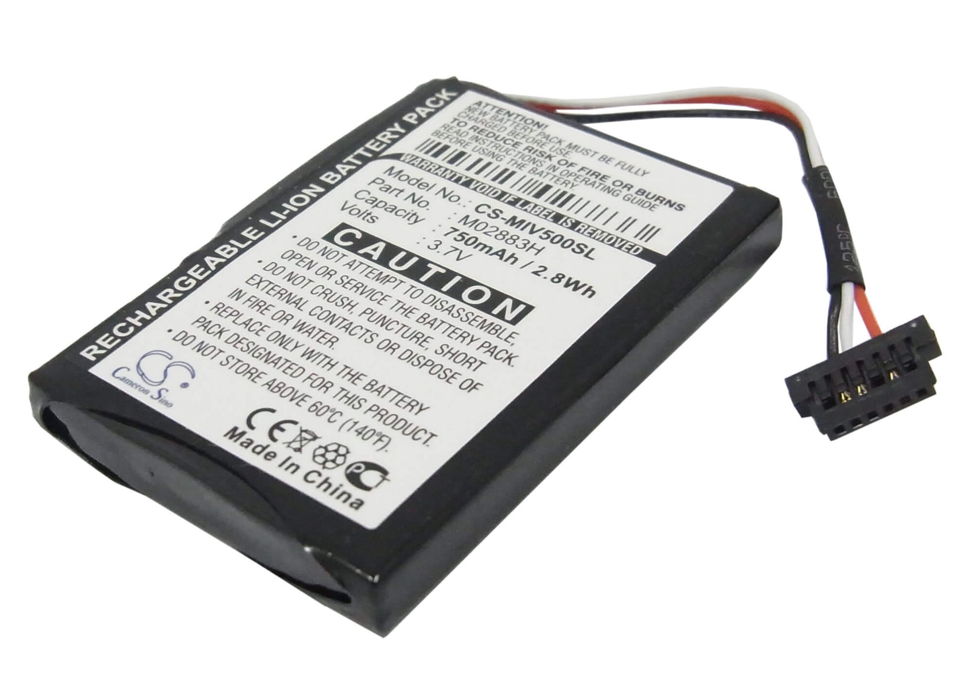 3.7V, 750mAh, Li-ion Battery fits Mitac, Mio Moov 500, Mio Moov 510, 2.775Wh