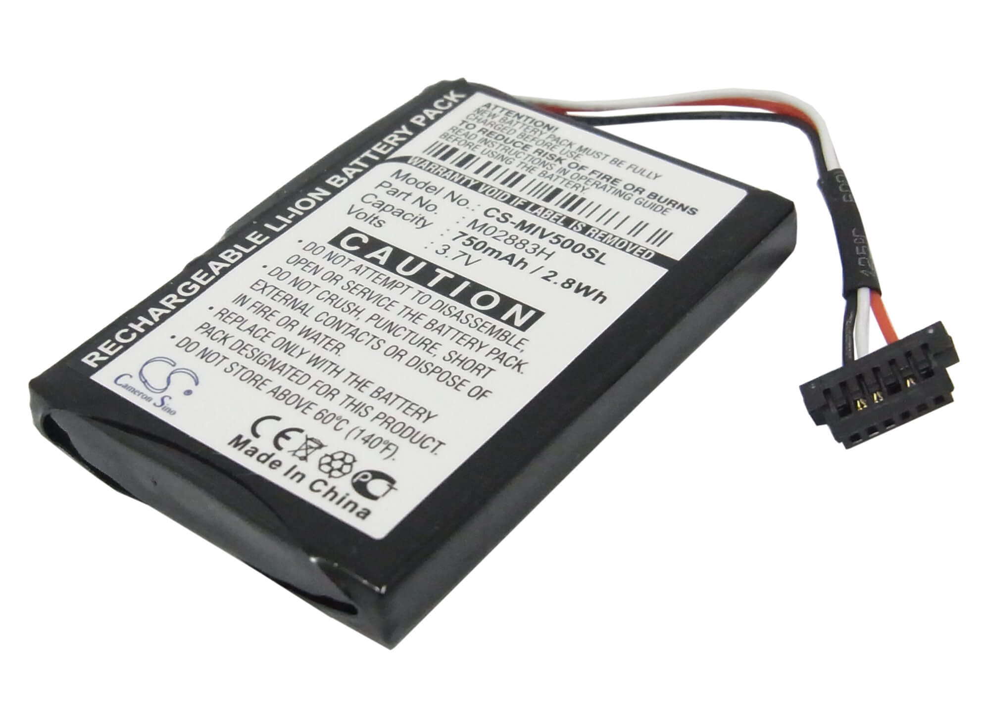 3.7V, 750mAh, Li-ion Battery fits Mitac, Mio Moov 500, Mio Moov 510, 2.775Wh
