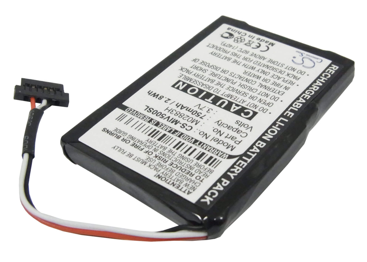 3.7V, 750mAh, Li-ion Battery fits Mitac, Mio Moov 500, Mio Moov 510, 2.775Wh