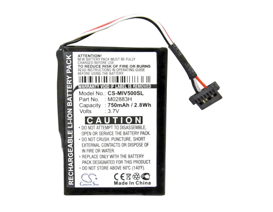 3.7V, 750mAh, Li-ion Battery fits Mitac, Mio Moov 500, Mio Moov 510, 2.775Wh