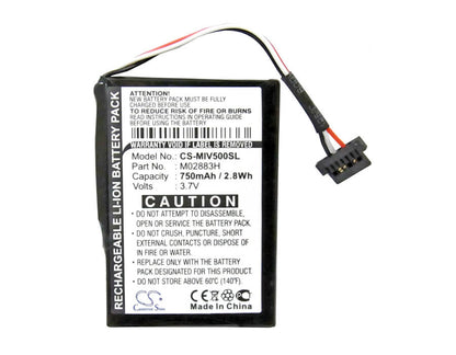 3.7V, 750mAh, Li-ion Battery fits Mitac, Mio Moov 500, Mio Moov 510, 2.775Wh