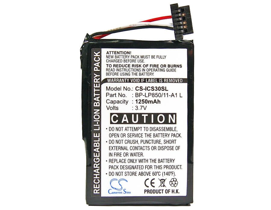 3.7V, 1250mAh, Li-ion Battery fits Navman, S30, S50, 4.625Wh