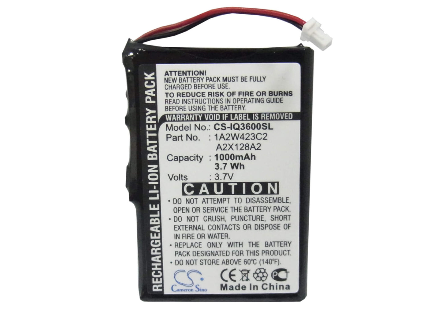 3.7V, 1000mAh, Li-ion Battery fits Garmin, Ique 3200, Ique 3600, 3.7Wh