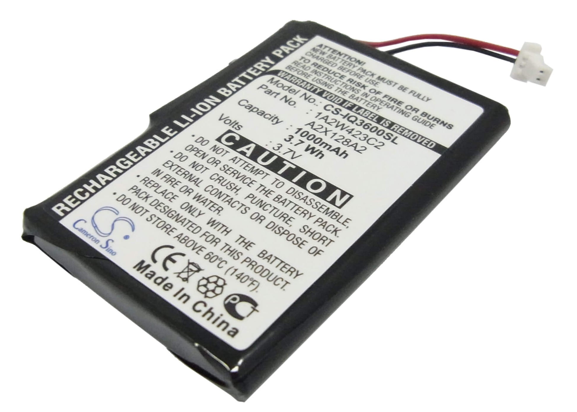 3.7V, 1000mAh, Li-ion Battery fits Bti, Gps-gar3200, 3.7Wh
