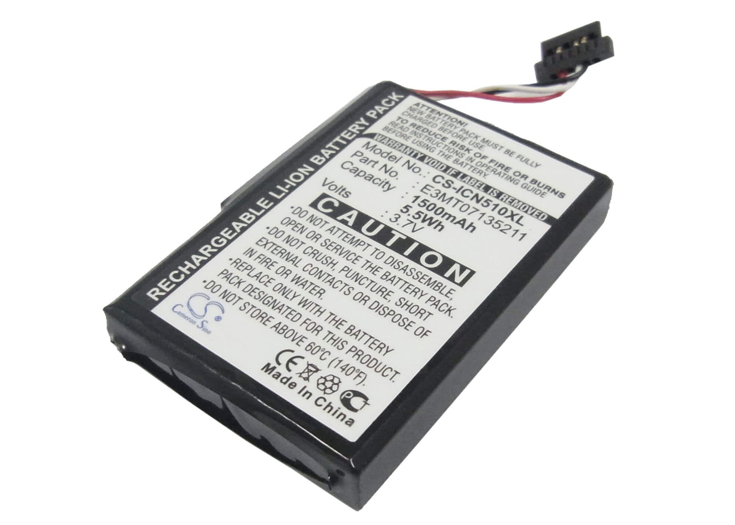 3.7V, 1500mAh, Li-ion Battery fits Navman, Icn 510, Icn 520, 5.55Wh