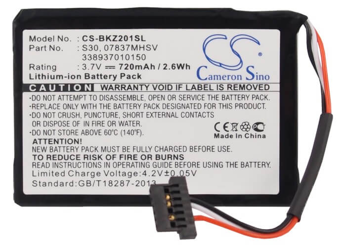 3.7V, 720mAh, Li-ion Battery fits Becker, Ready 50, Traffic Assist Pro Z250 Ferrar, 2.664Wh