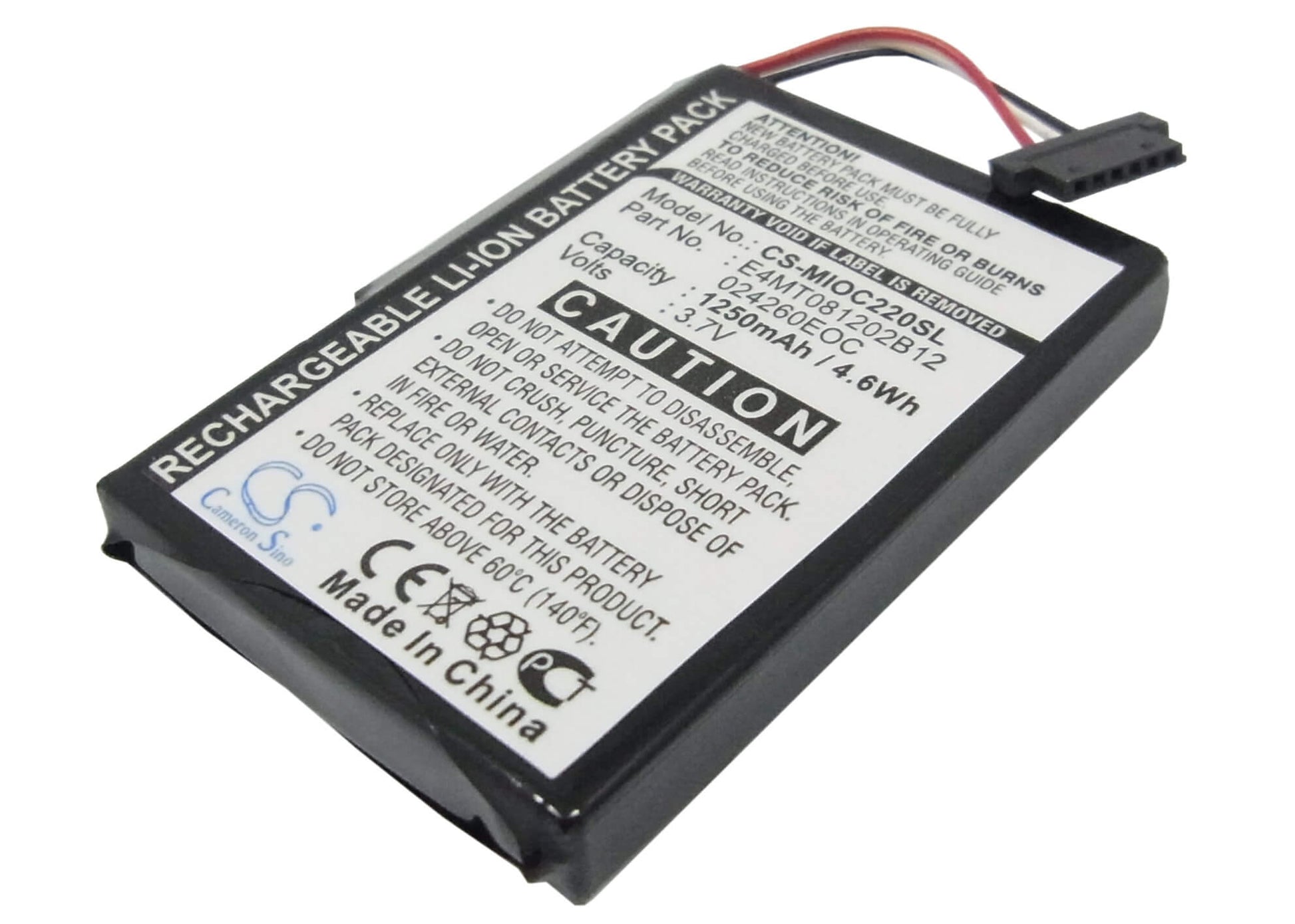 3.7V, 1250mAh, Li-ion Battery fits Clarion, Map 770, Map770, 4.625Wh