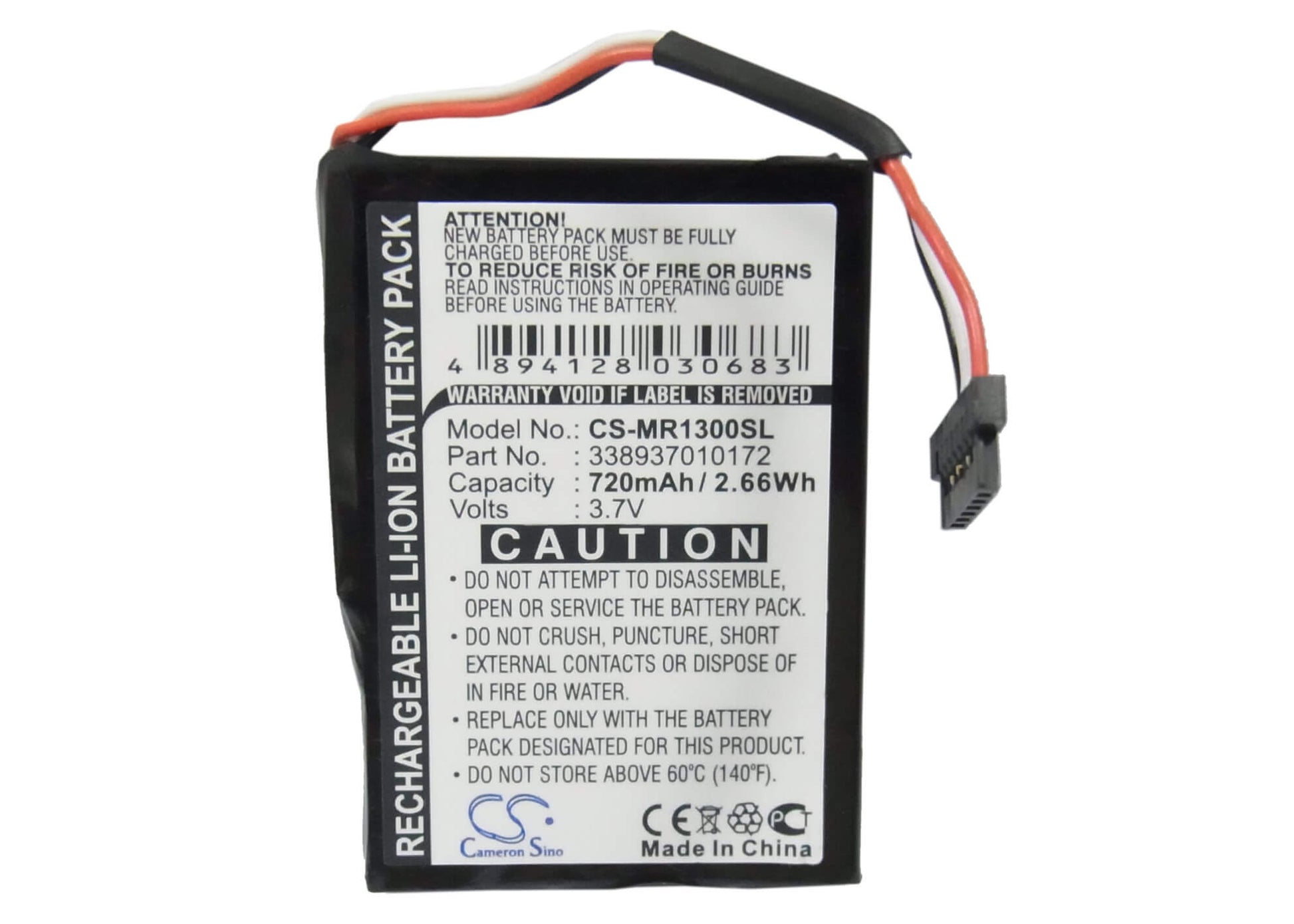 3.7V, 720mAh, Li-ion Battery fits Magellan, Roadmate 1300, Roadmate 1340, 2.664Wh