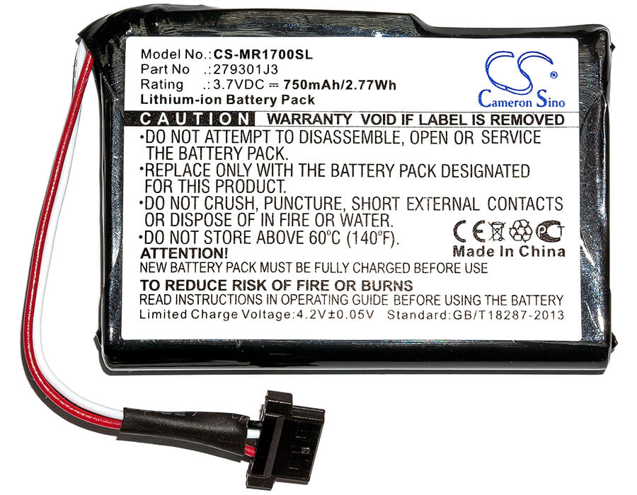 3.7V, 750mAh, Li-ion Battery fits Magellan, Roadmate 1700, 2.775Wh