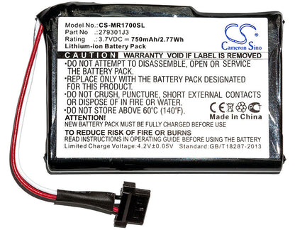 3.7V, 750mAh, Li-ion Battery fits Magellan, Roadmate 1700, 2.775Wh