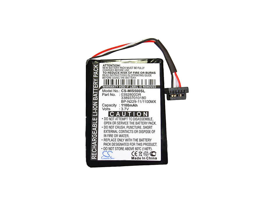 3.7V, 1100mAh, Li-ion Battery fits Mitac, Mio Moov S500, Mio Moov S556, 4.07Wh