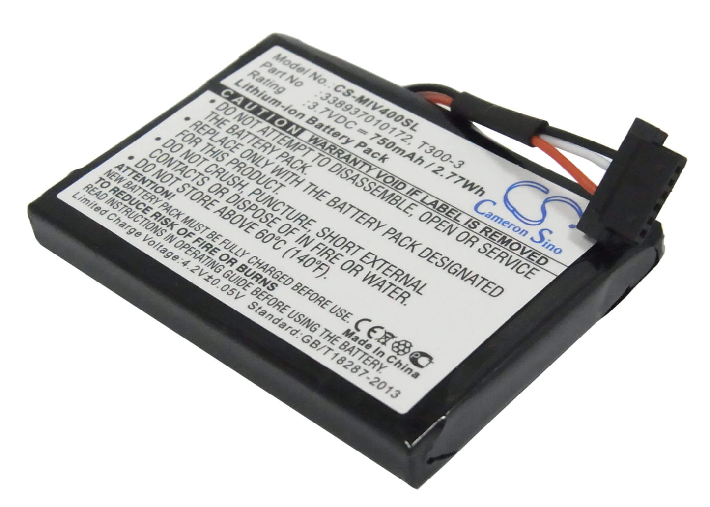 3.7V, 750mAh, Li-ion Battery fits Mitac, M1100, Mio 4190, 2.775Wh