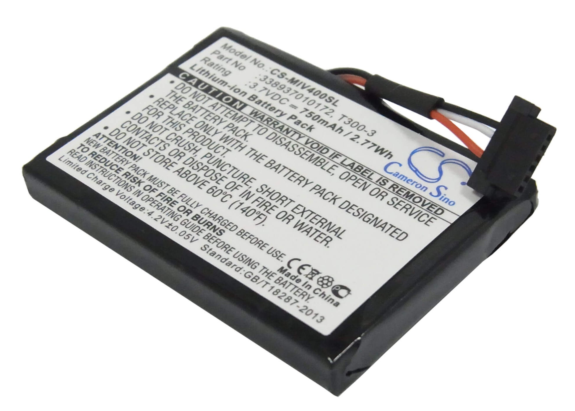 3.7V, 750mAh, Li-ion Battery fits Mitac, M1100, Mio 4190, 2.775Wh