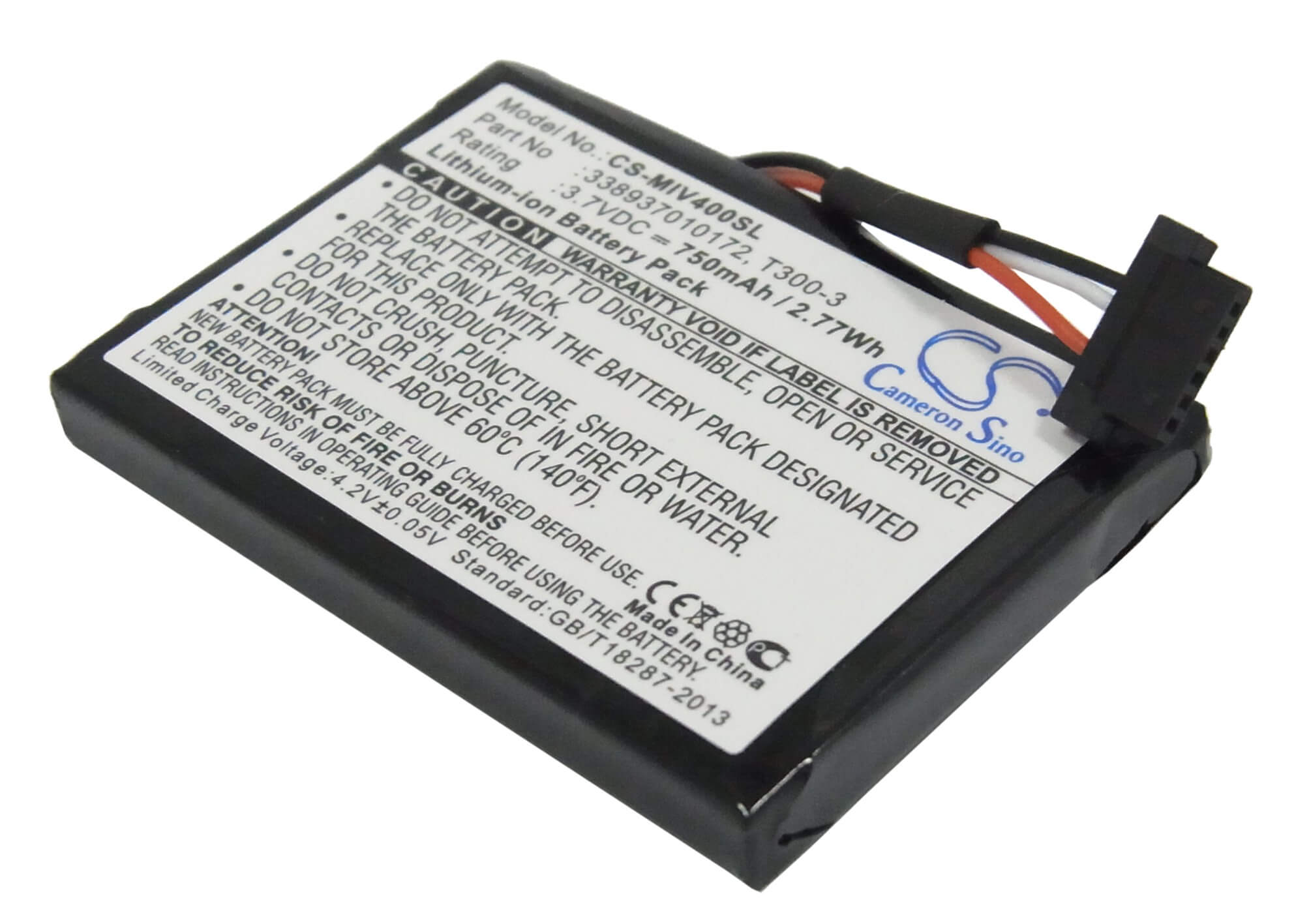 3.7V, 750mAh, Li-ion Battery fits Mitac, M1100, Mio 4190, 2.775Wh