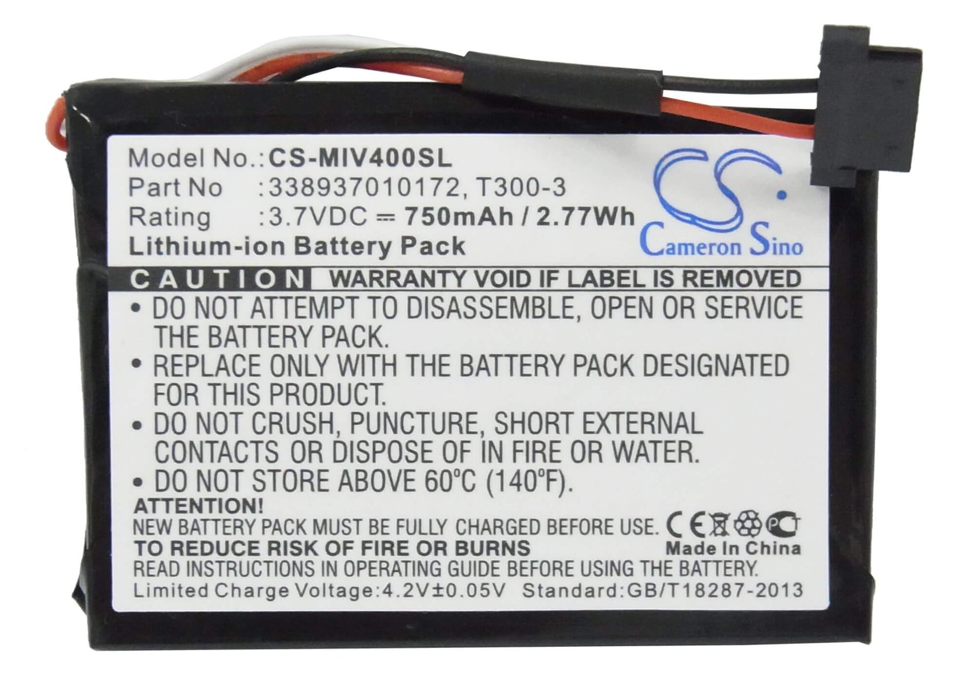 3.7V, 750mAh, Li-ion Battery fits Mitac, M1100, Mio 4190, 2.775Wh
